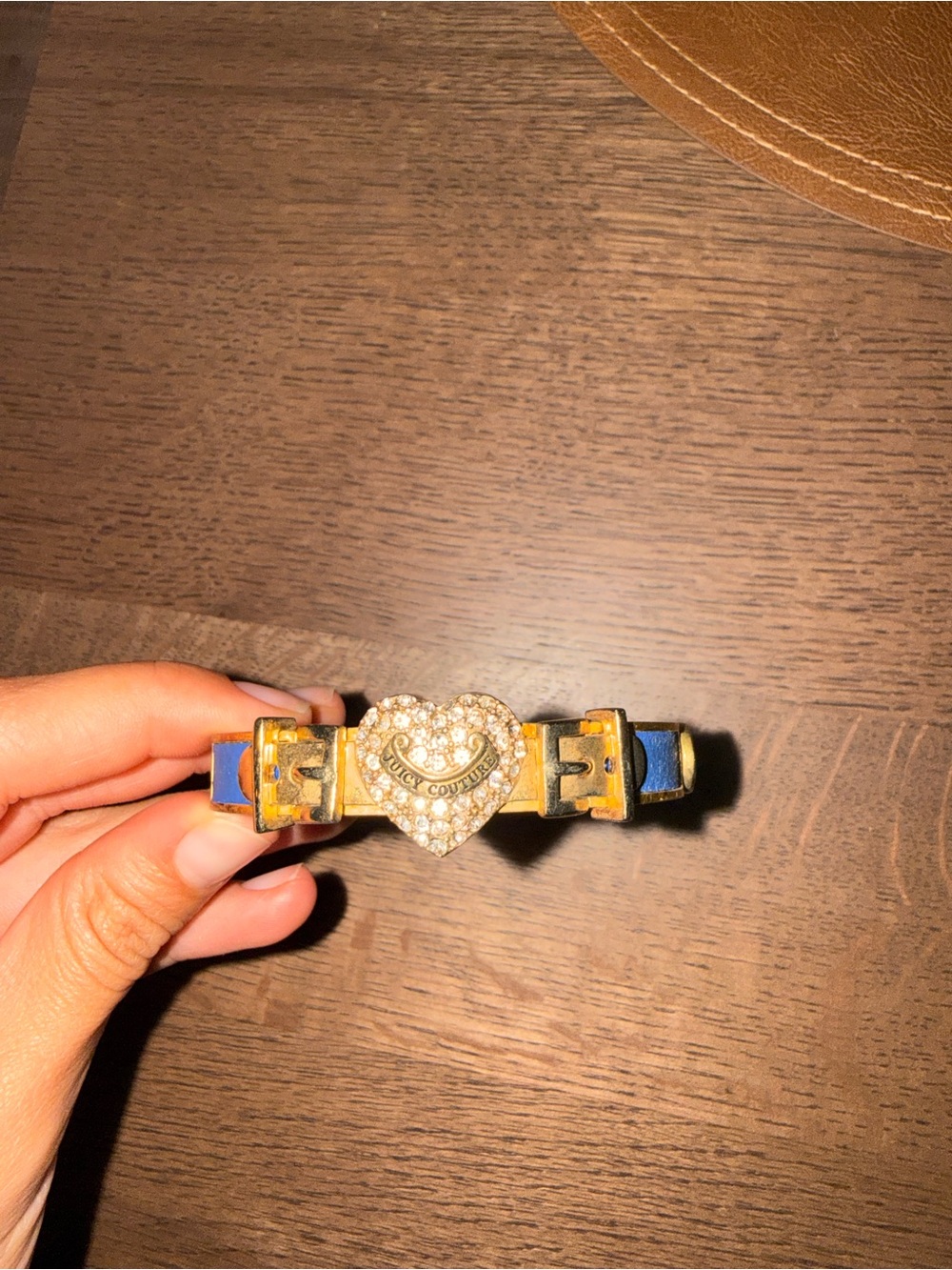 Juicy Couture Blue Leather Bracelet with Gold-Tone Crystal Heart